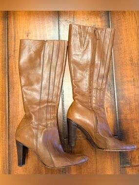ANTONIO MELANI Tan Leather Knee-High Heeled Boots